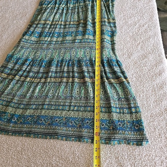 J Jill Long Dress 3/4 Sleeve V-neck Green Blue Paisley Size L Boho Cottagecore - Picture 10 of 15